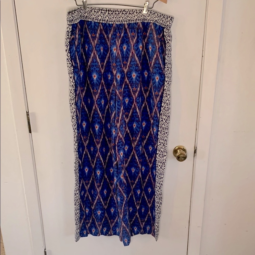 Anthropologie blue patterned wide leg pants Size XL